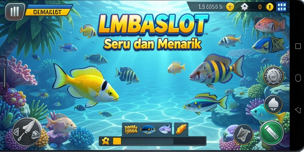 Tampilan gameplay LMBASLOT yang seru saat menembak ikan.